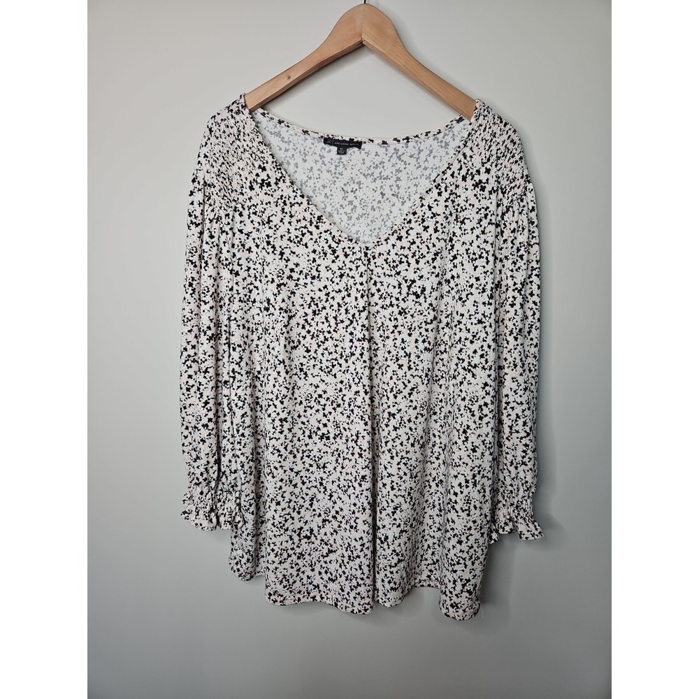 Adrianna Papell Blouse Women 3X Multicolor Boho CottageCore Puff Sleeve Smocked